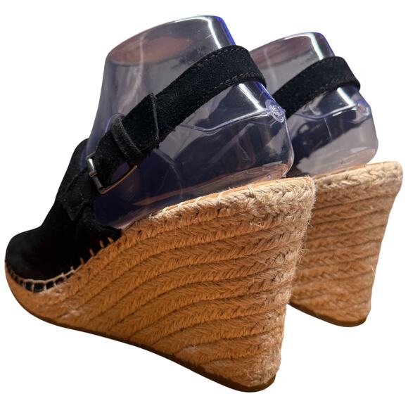 TOMS Monica Espadrille Women's 8 Black Wedge Platform Suede Buckled Ankle Strap - Picture 3 of 12